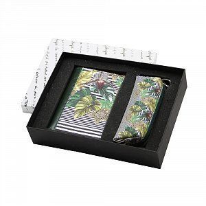 Набор в подарочной коробке из коллекции "Тропикана": ключница-футляр, обложка для паспорта с карманом для купюр из натуральной кожи 