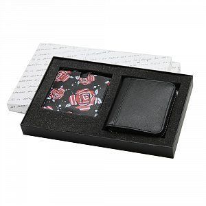 Набор в подарочной коробке с принтом: мини-кошелек на молнии, зеркало в чехле