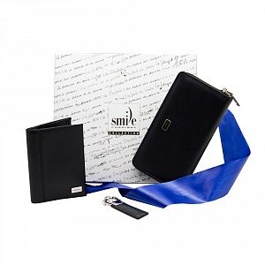 Набор в подарочной коробке: портмоне на молнии Large, обложка для паспорта с карманом для купюр, брелок с держателем для трех ключей  