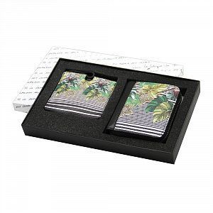 Набор в подарочной коробке из коллекции "Тропикана": мини-кошелек на молнии, зеркало в чехле