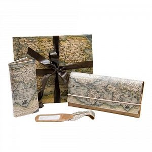 Набор в подарочной коробке: кредитница, тревелер, багажная бирка из коллекции "Карта", эко-кожа